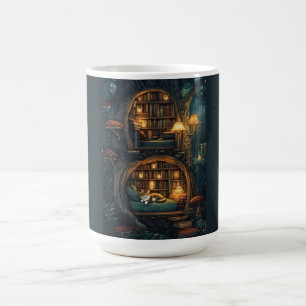 Cozy Cat in a Magical Treehouse Library Coffee Mug