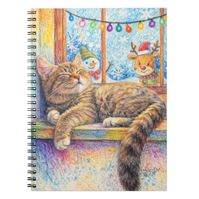 Cozy Cat Nap by the Christmas Window Notebook (Front)