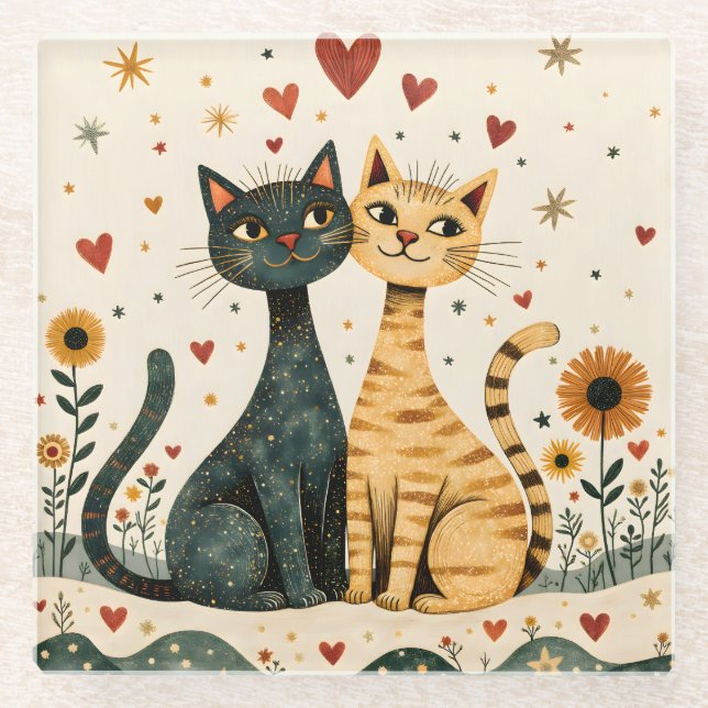 Cozy Cats Glass Coaster (Front)