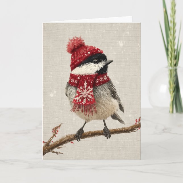 Cozy Chickadee Christmas Holiday Card (Front)