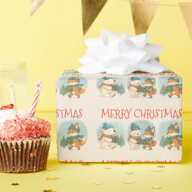 Cozy Christmas Animals Wrapping Paper Roll (Birthday Party)