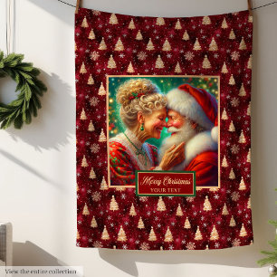 Cozy Christmas Blanket Burgundy Gold Holiday Decor