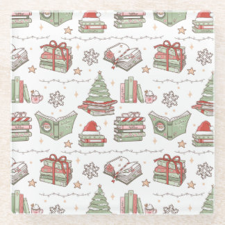 Cozy Christmas Book Lover  Glass Coaster