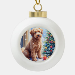 Cozy Christmas Bouvier des Flandres Art Ceramic Ball Christmas Ornament