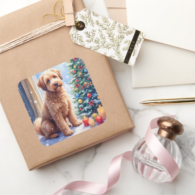 Cozy Christmas Bouvier des Flandres Art Square Sticker (Gifting)
