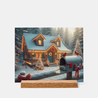 Cozy Christmas Cabin Winter Wonderland Acrylic Sign
