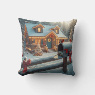 Cozy Christmas Cabin Winter Wonderland Cushion