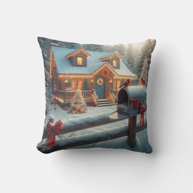 Cozy Christmas Cabin Winter Wonderland Cushion (Front)