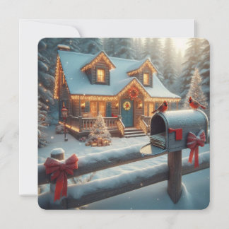 Cozy Christmas Cabin Winter Wonderland Holiday Card