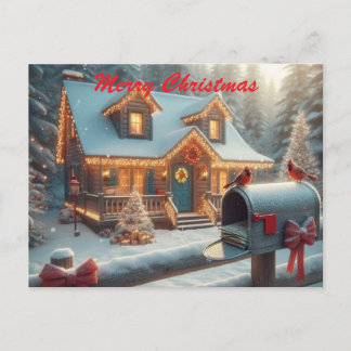 Cozy Christmas Cabin Winter Wonderland Holiday Postcard