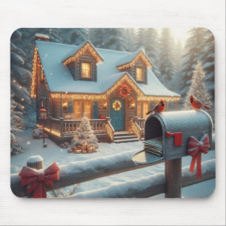 Cozy Christmas Cabin Winter Wonderland Mouse Pad