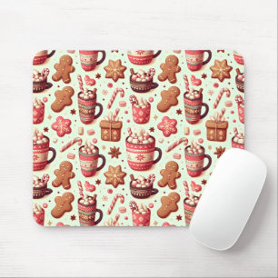 Cozy Christmas Cocoa and Gingerbread Pattern Mouse Pad