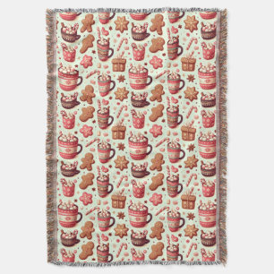 Cozy Christmas Cocoa and Gingerbread Pattern Throw Blanket