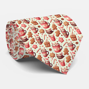 Cozy Christmas Cocoa and Gingerbread Pattern Tie