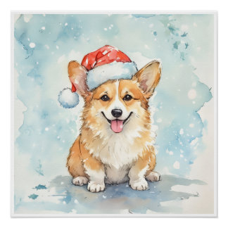 Cozy Christmas corgi Festive Holiday Wall Art