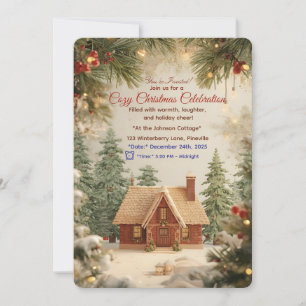 Cozy Christmas Cottage Invitation – Watercolor Win