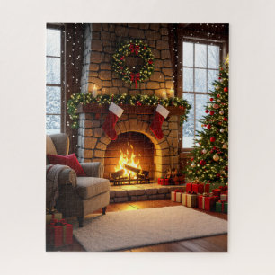 Cozy Christmas Fireplace and Tree Jigsaw Puzzle