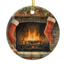 Cozy Christmas Fireplace Ornament | Personalized 