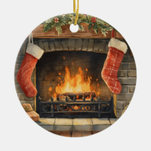 Cozy Christmas Fireplace Ornament Personalized