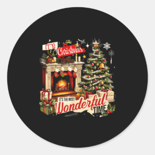 Cozy Christmas Fireplace Tree Holiday Winter Decor Classic Round Sticker