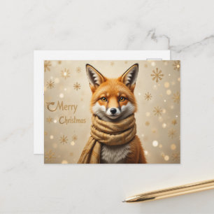 Cozy Christmas Fox Art Warm Winter Woodland Postcard