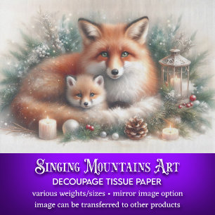 Cozy Christmas Fox Family Rustic Winter Decoupage Tissue Paper