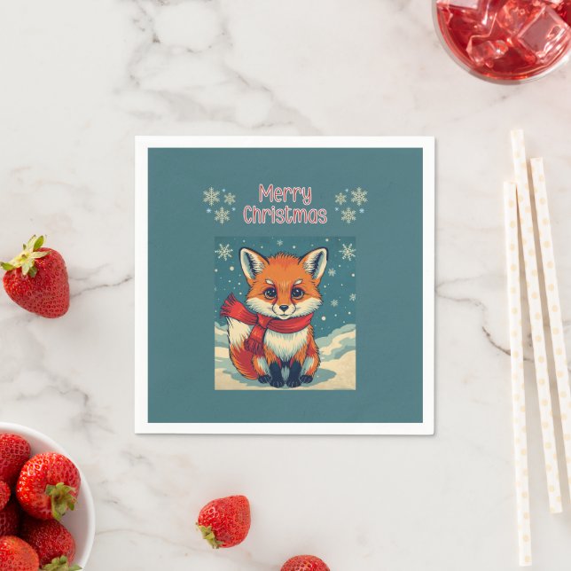 Cozy Christmas Fox Paper Napkin (Insitu)