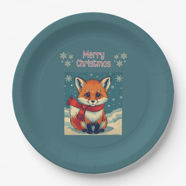 Cozy Christmas Fox Paper Plate (Front)