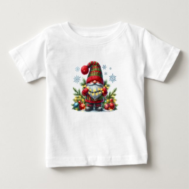 Cozy Christmas Gnome Art – Festive Holiday Baby T-Shirt (Front)