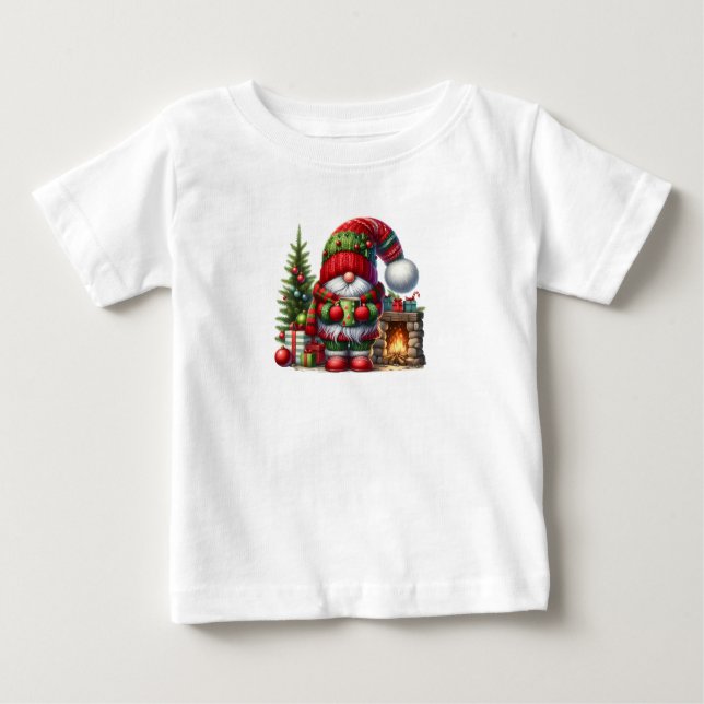 Cozy Christmas Gnome Art – Festive Holiday Baby T-Shirt (Front)