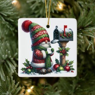 Cozy Christmas Gnome Art – Festive Holiday Ceramic Ornament