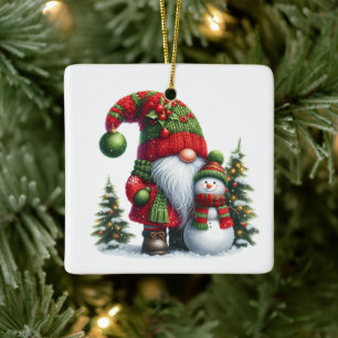 Cozy Christmas Gnome Art – Festive Holiday Ceramic Ornament