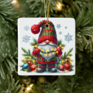 Cozy Christmas Gnome Art – Festive Holiday Ceramic Ornament