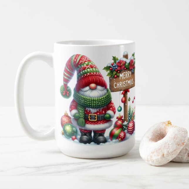 Cozy Christmas Gnome Art – Festive Holiday Coffee Mug (With Donut)