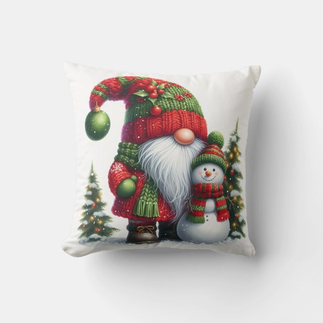 Cozy Christmas Gnome Art – Festive Holiday Cushion (Front)