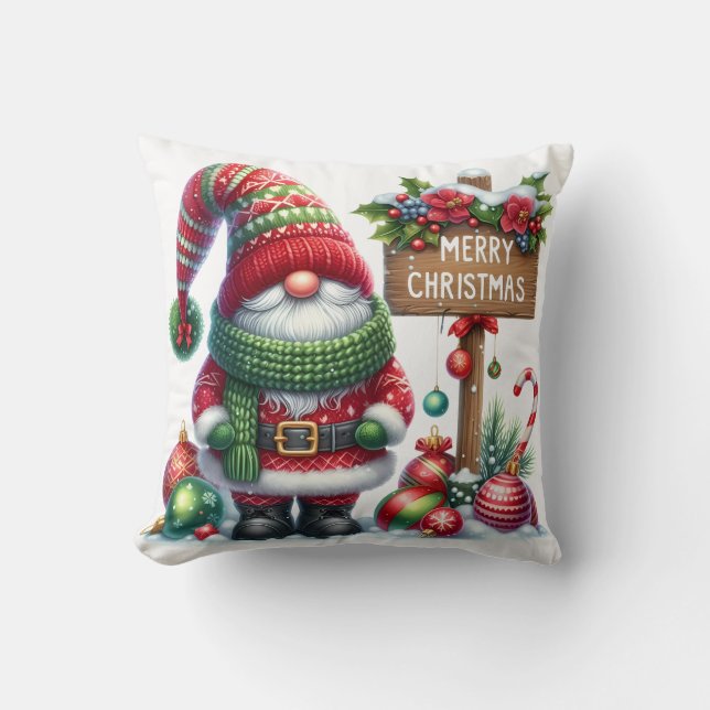 Cozy Christmas Gnome Art – Festive Holiday Cushion (Front)