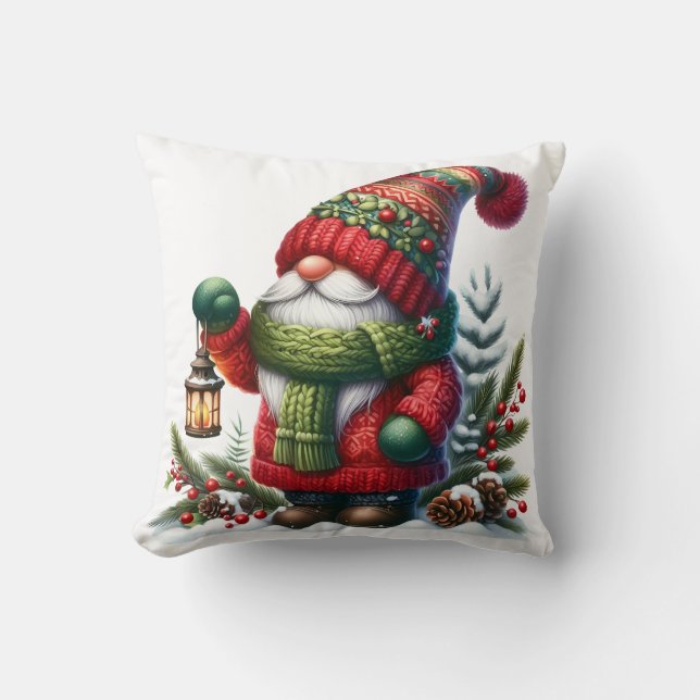 Cozy Christmas Gnome Art – Festive Holiday Cushion (Front)