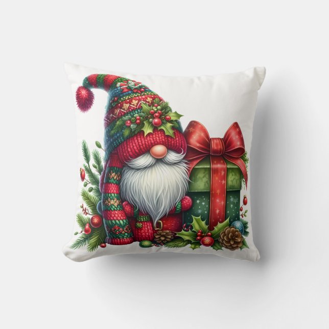 Cozy Christmas Gnome Art – Festive Holiday Cushion (Front)