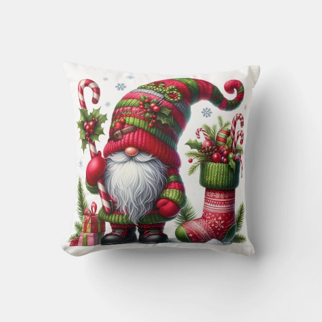 Cozy Christmas Gnome Art – Festive Holiday Cushion (Front)