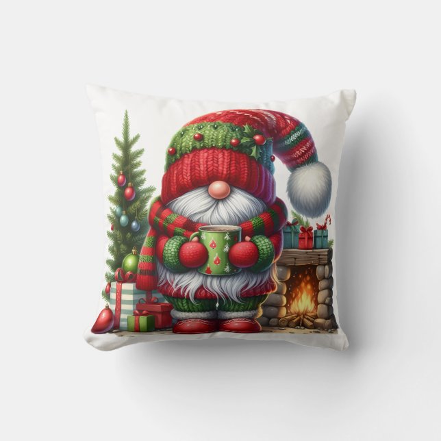 Cozy Christmas Gnome Art – Festive Holiday Cushion (Front)