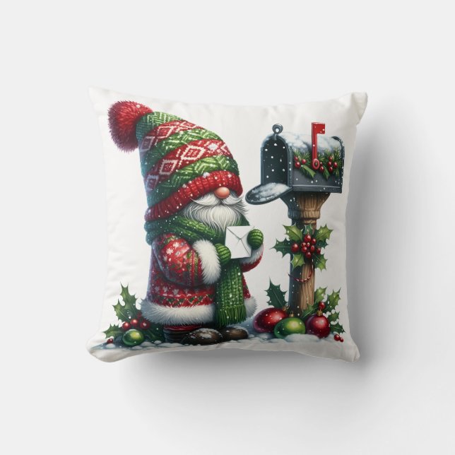 Cozy Christmas Gnome Art – Festive Holiday Cushion (Front)