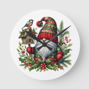 Cozy Christmas Gnome Art – Festive Holiday Round Clock
