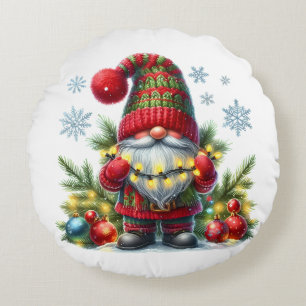 Cozy Christmas Gnome Art – Festive Holiday Round Cushion