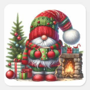Cozy Christmas Gnome Art – Festive Holiday Square Sticker