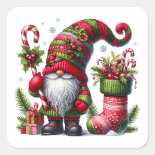 Cozy Christmas Gnome Art – Festive Holiday Square Sticker