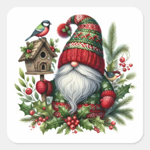 Cozy Christmas Gnome Art – Festive Holiday Square Sticker