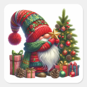 Cozy Christmas Gnome Art – Festive Holiday Square Sticker