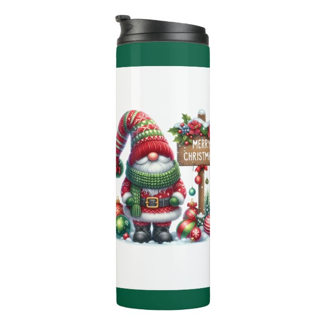 Cozy Christmas Gnome Art – Festive Holiday Thermal Tumbler (Rotated Right)