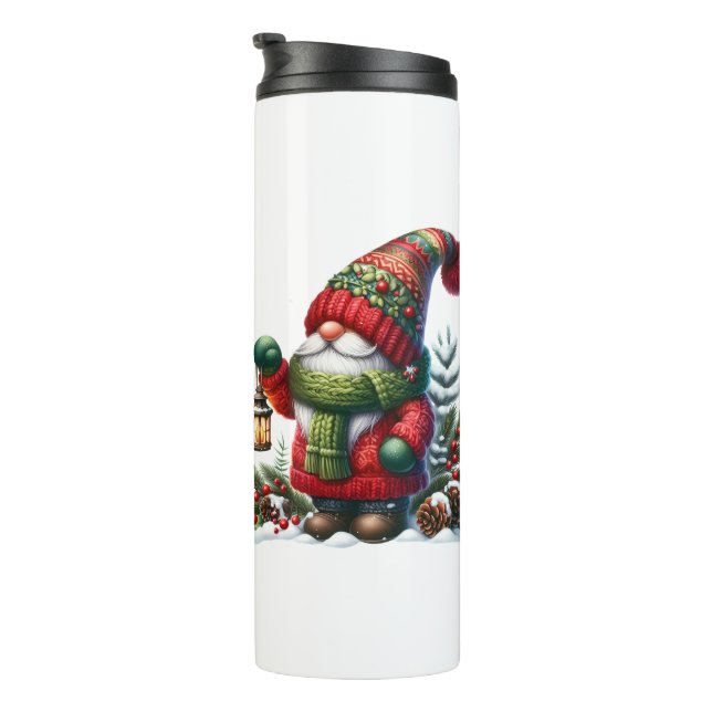 Cozy Christmas Gnome Art – Festive Holiday Thermal Tumbler (Rotated Right)