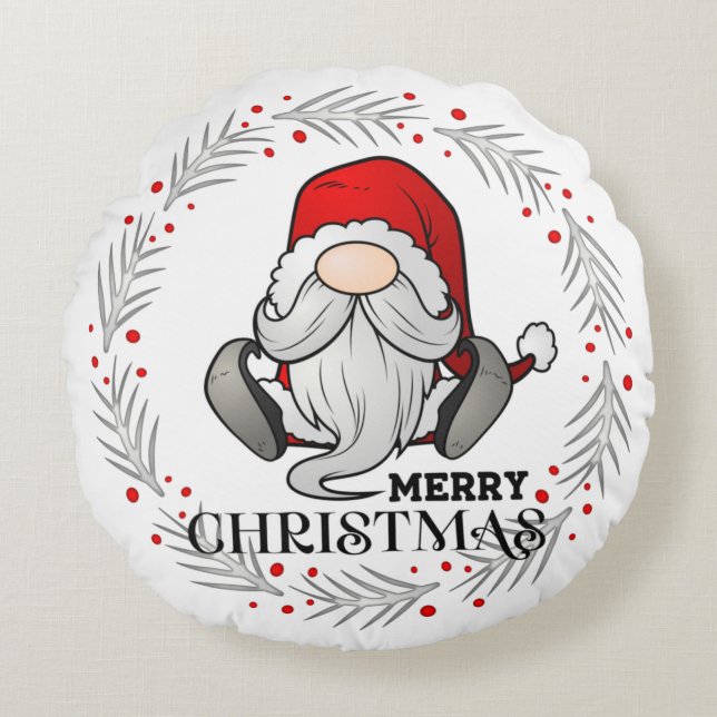 Cozy Christmas Gnome Round Cushion (Front)